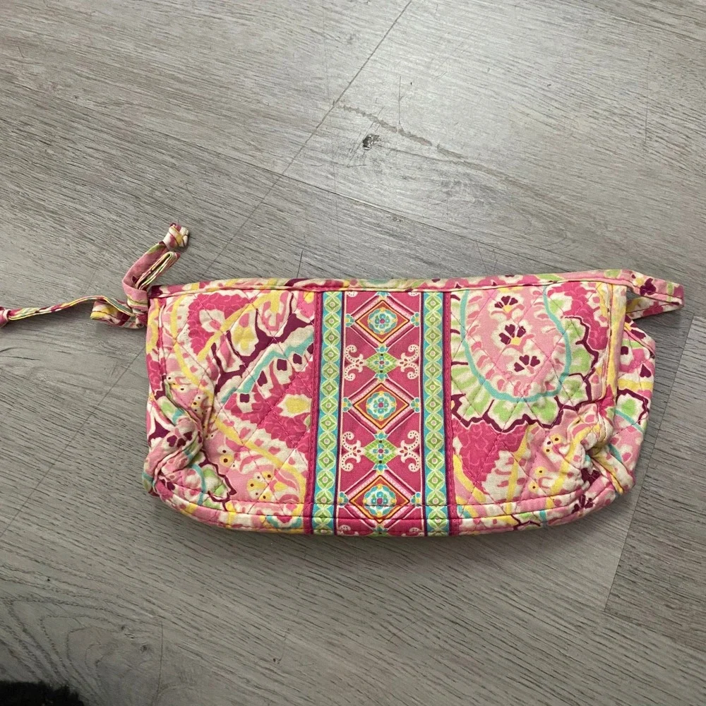 Vera Bradley Cosmetic Pouch Womens Small Pink Yellow Floral Paisley Quilted Bag